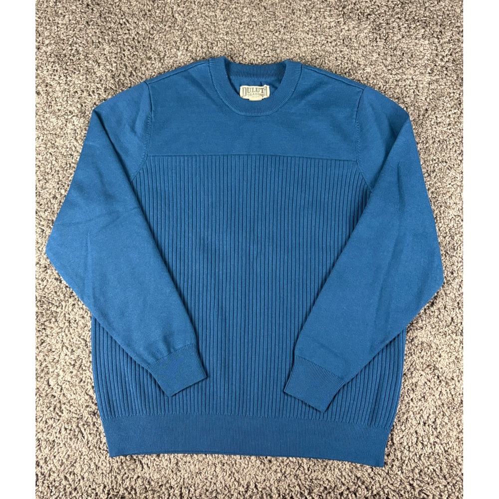 Duluth Trading Co Mens Blue Coolmax Merino Wool Ribbed Crewneck Sweater Large